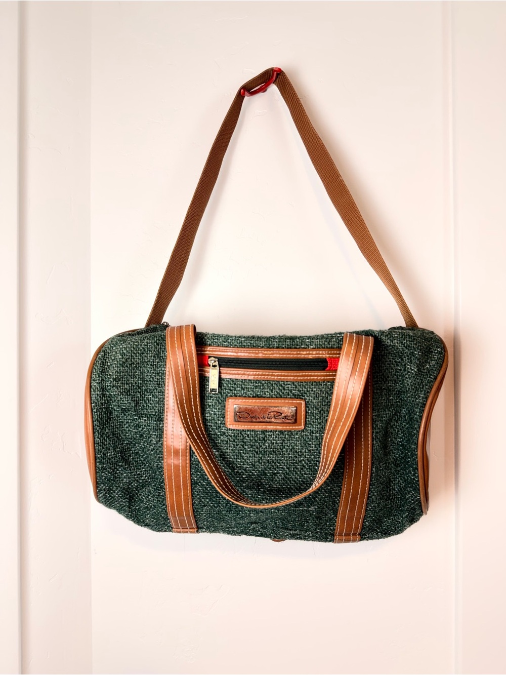 Oscar de la Renta Green Tweed Travel Duffel Bag